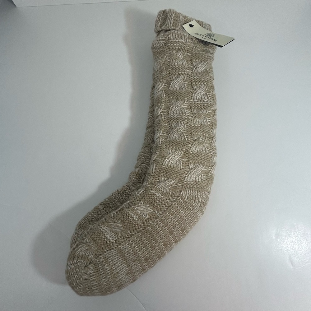 Bee & Willow Beige Basket Weave Knit Socks Faux Fur Lined‎ One Size NWT